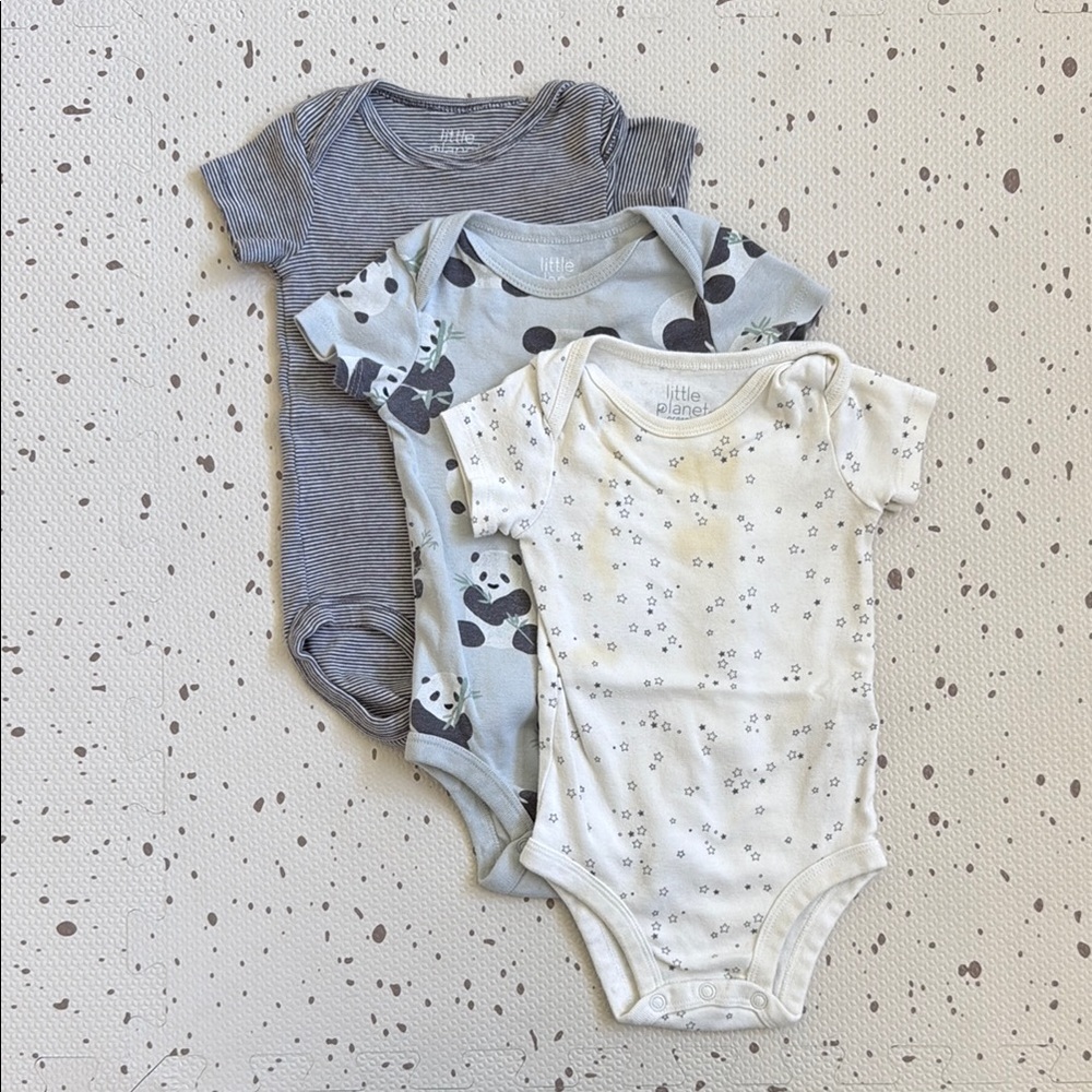 👶🏽 LITTLE PLANET ORGANIC BY CARTER’S - ONESIE SET PANDA STAR STRIPED
